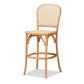 Vance Mid-Century Modern Brown Woven Rattan and Wood Cane Counter Stool FredCo