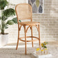 Vance Mid-Century Modern Brown Woven Rattan and Wood Cane Counter Stool FredCo