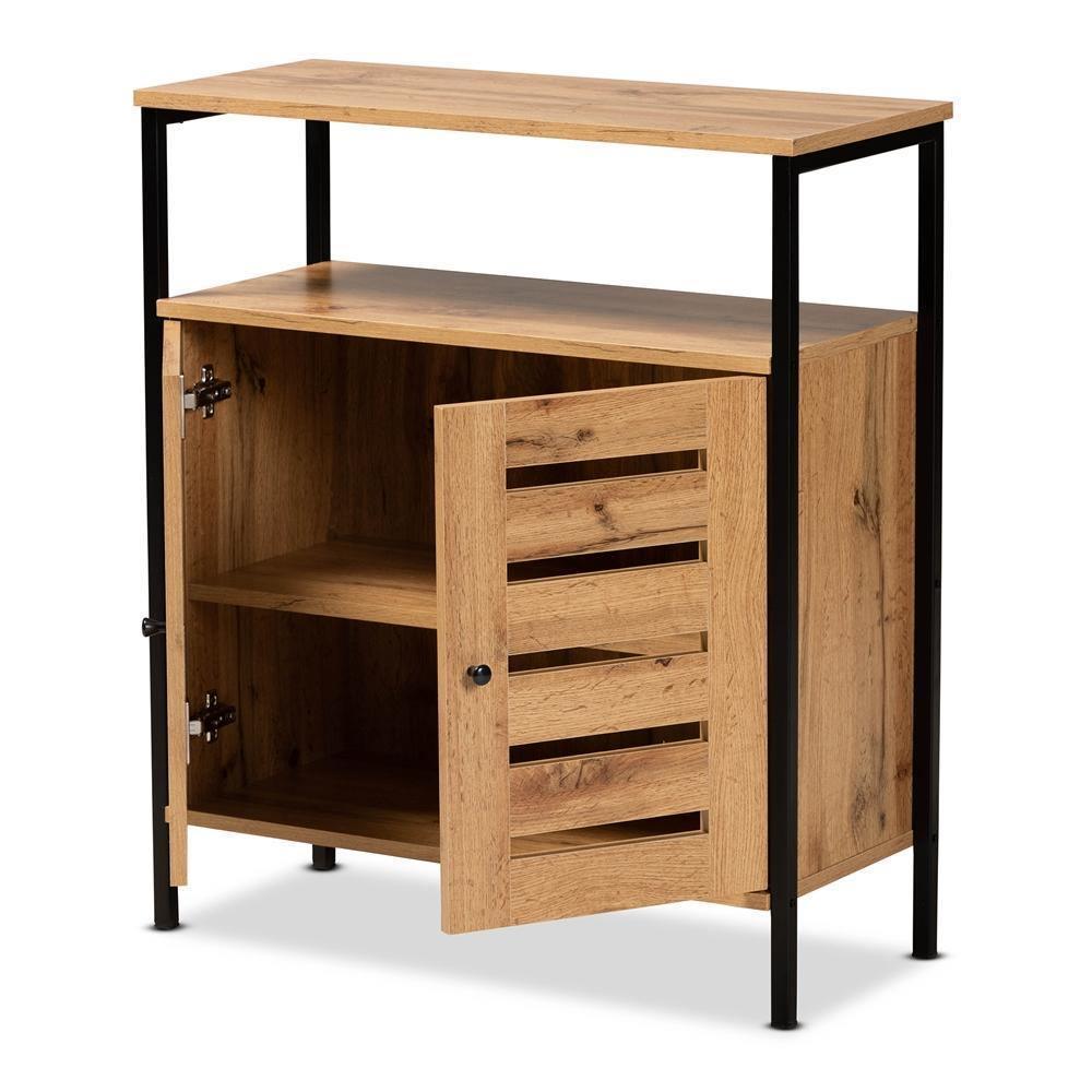 Vander Modern and Contemporary Oak Brown Finished Wood and Black Metal 2-Door Shoe Cabinet FredCo