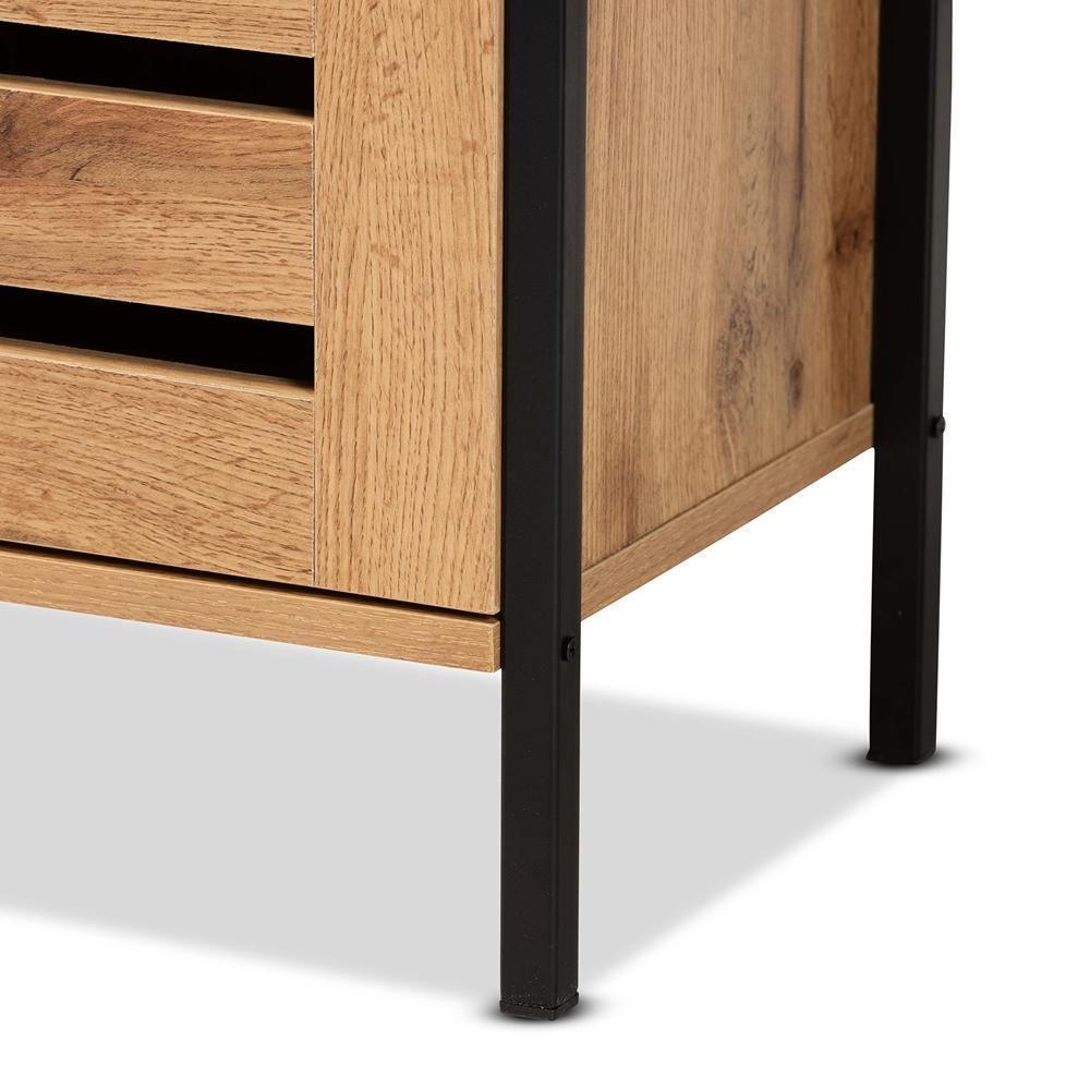 Vander Modern and Contemporary Oak Brown Finished Wood and Black Metal 2-Door Shoe Cabinet FredCo