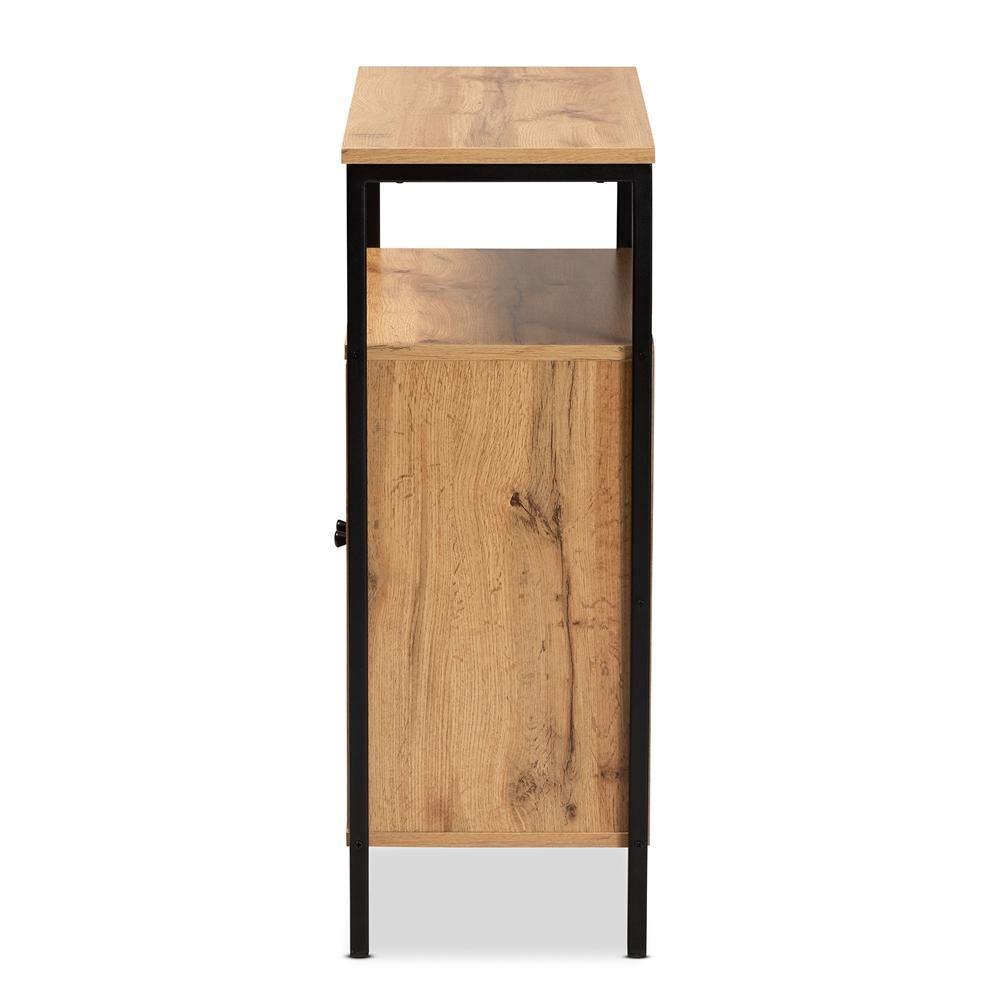 Vander Modern and Contemporary Oak Brown Finished Wood and Black Metal 2-Door Shoe Cabinet FredCo