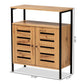 Vander Modern and Contemporary Oak Brown Finished Wood and Black Metal 2-Door Shoe Cabinet FredCo