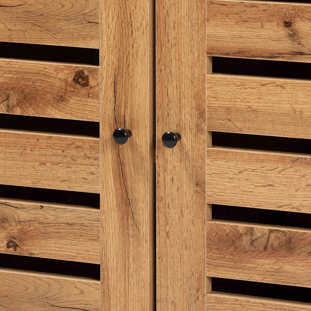 Vander Modern and Contemporary Oak Brown Finished Wood and Black Metal 2-Door Shoe Cabinet FredCo