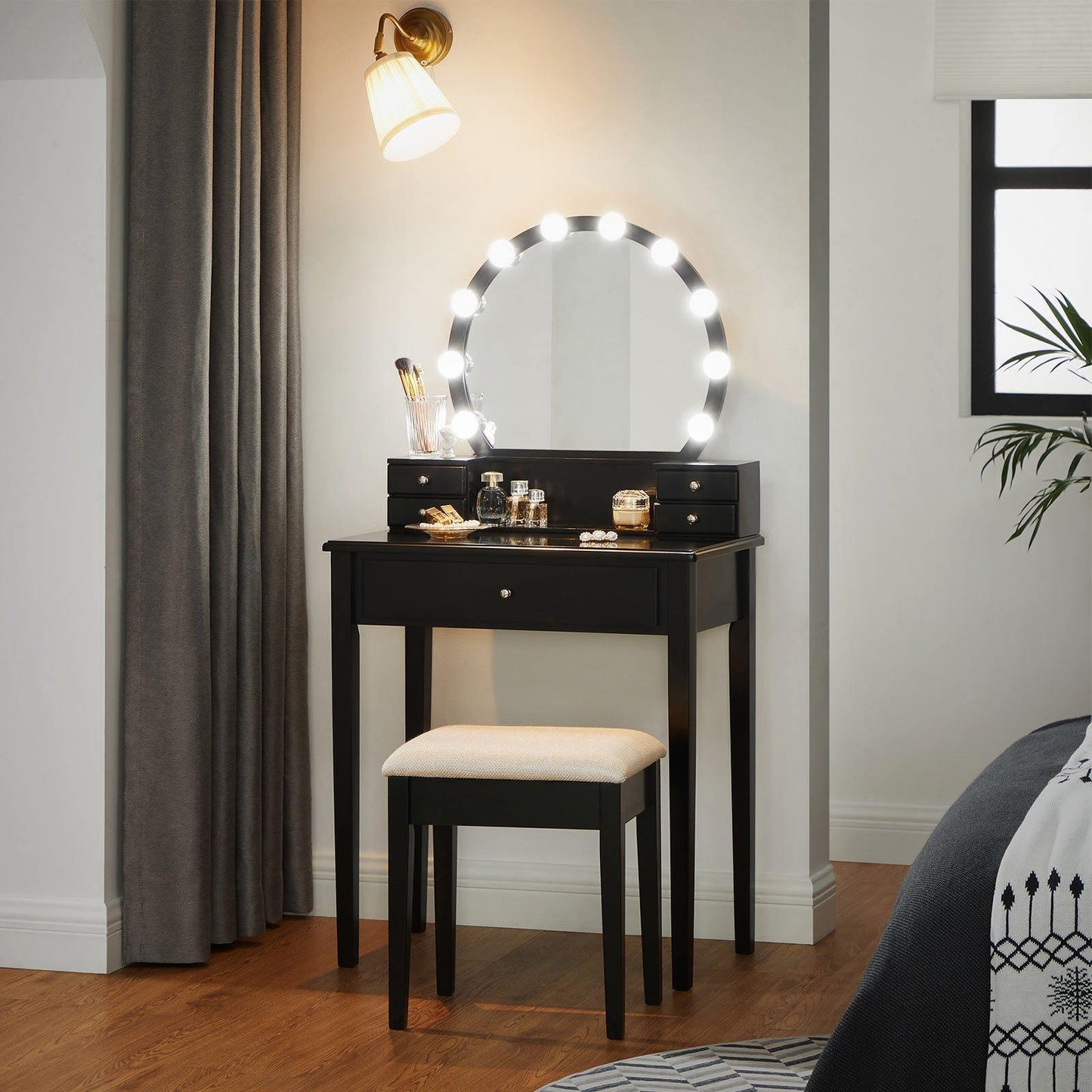 Vanity Set Dressing Table Black FredCo