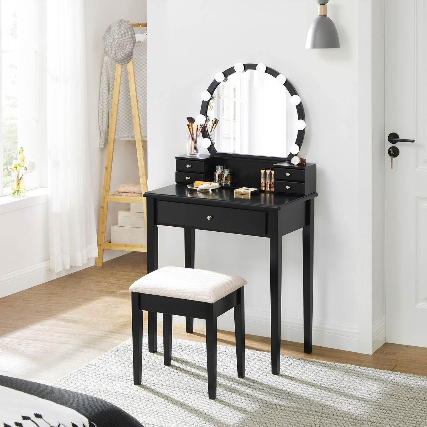 Vanity Set Dressing Table Black FredCo