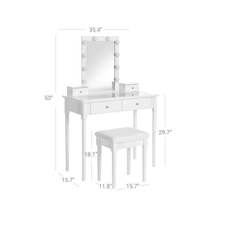 Vanity Set With Cushioned Stool, White FredCo