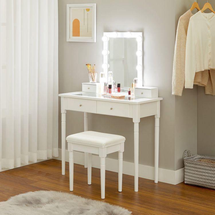 Vanity Set With Cushioned Stool, White FredCo