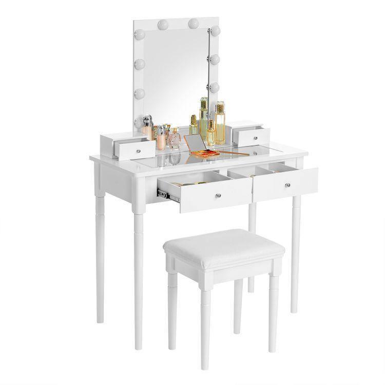 Vanity Set With Cushioned Stool, White FredCo