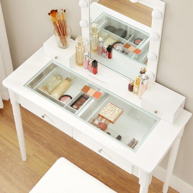 Vanity Set With Cushioned Stool, White FredCo
