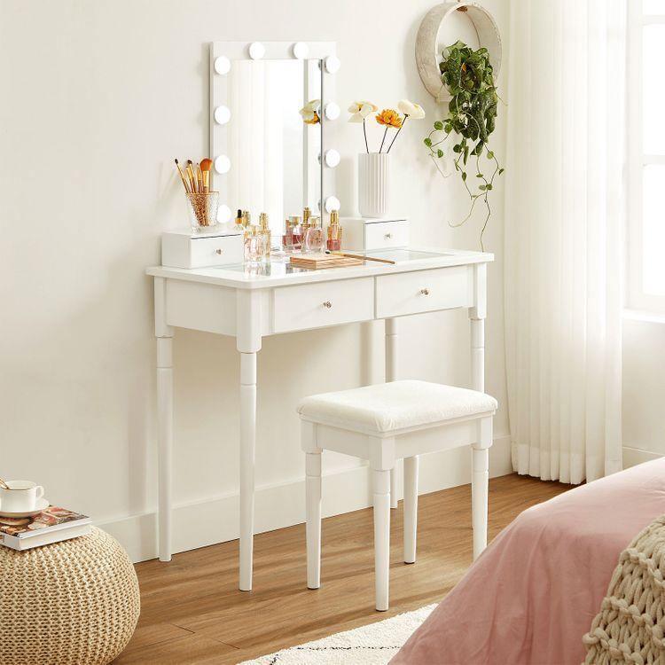 Vanity Set With Cushioned Stool, White FredCo