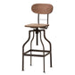 Varek Vintage Rustic Industrial Style Wood and Rust-Finished Steel Adjustable Swivel Bar Stool FredCo