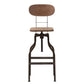 Varek Vintage Rustic Industrial Style Wood and Rust-Finished Steel Adjustable Swivel Bar Stool FredCo