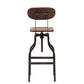 Varek Vintage Rustic Industrial Style Wood and Rust-Finished Steel Adjustable Swivel Bar Stool FredCo