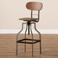 Varek Vintage Rustic Industrial Style Wood and Rust-Finished Steel Adjustable Swivel Bar Stool FredCo