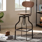Varek Vintage Rustic Industrial Style Wood and Rust-Finished Steel Adjustable Swivel Bar Stool FredCo