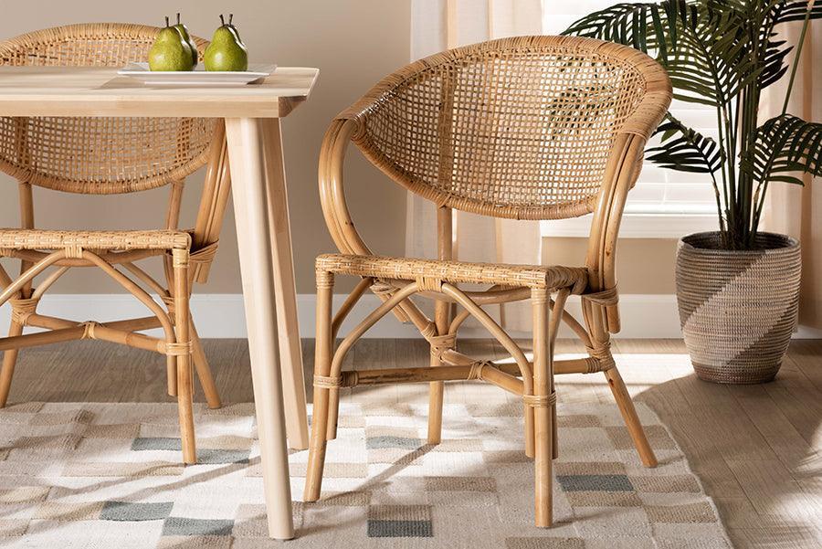 Varick Modern Bohemian Natural Brown Finished Rattan Dining Chair FredCo