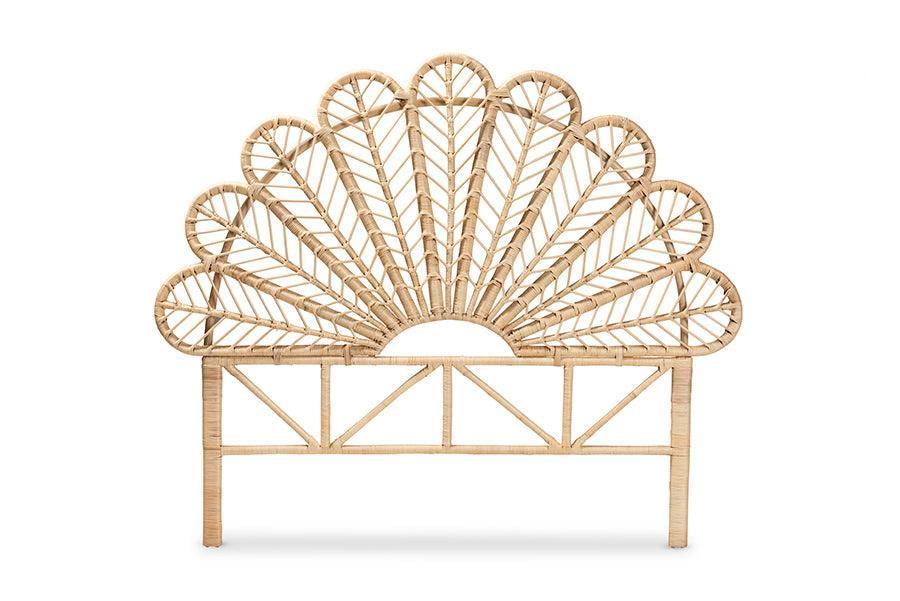 Variel Modern Bohemian Natural Brown Rattan Queen Size Standalone Headboard FredCo