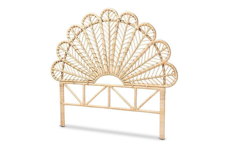 Variel Modern Bohemian Natural Brown Rattan Queen Size Standalone Headboard FredCo