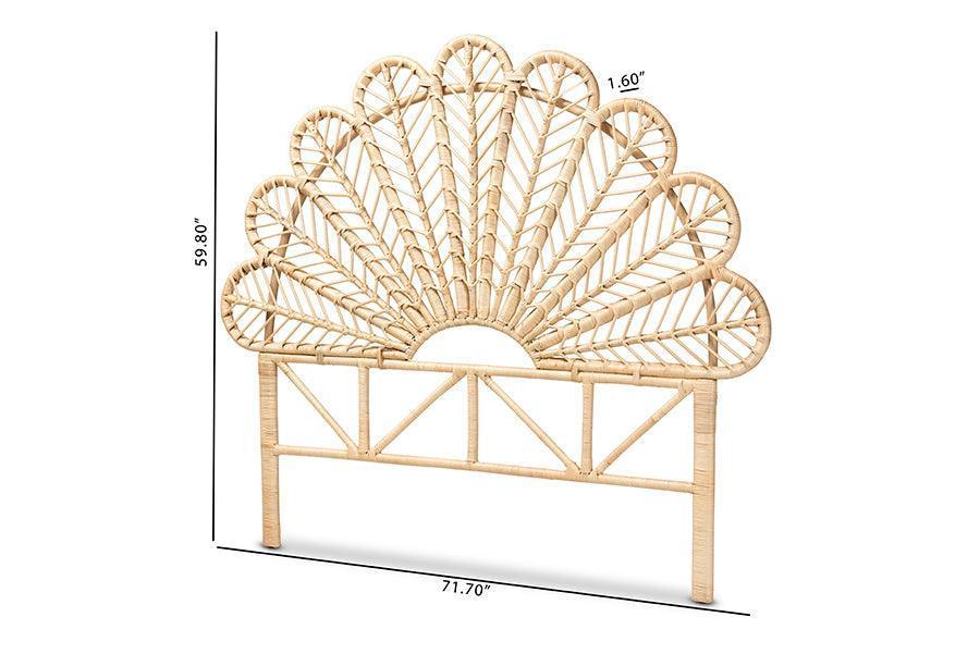 Variel Modern Bohemian Natural Brown Rattan Queen Size Standalone Headboard FredCo