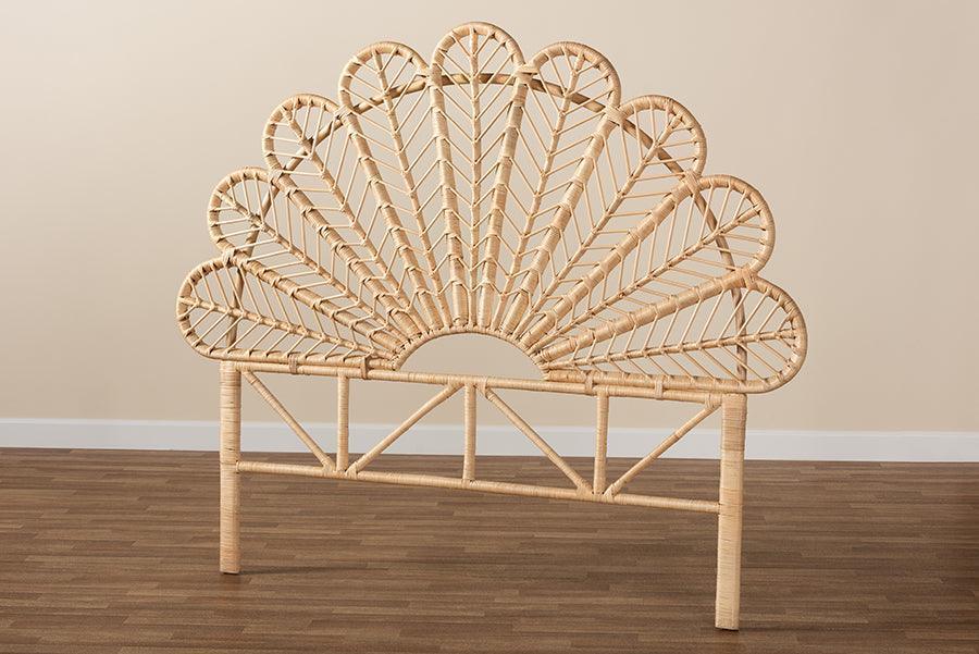 Variel Modern Bohemian Natural Brown Rattan Queen Size Standalone Headboard FredCo