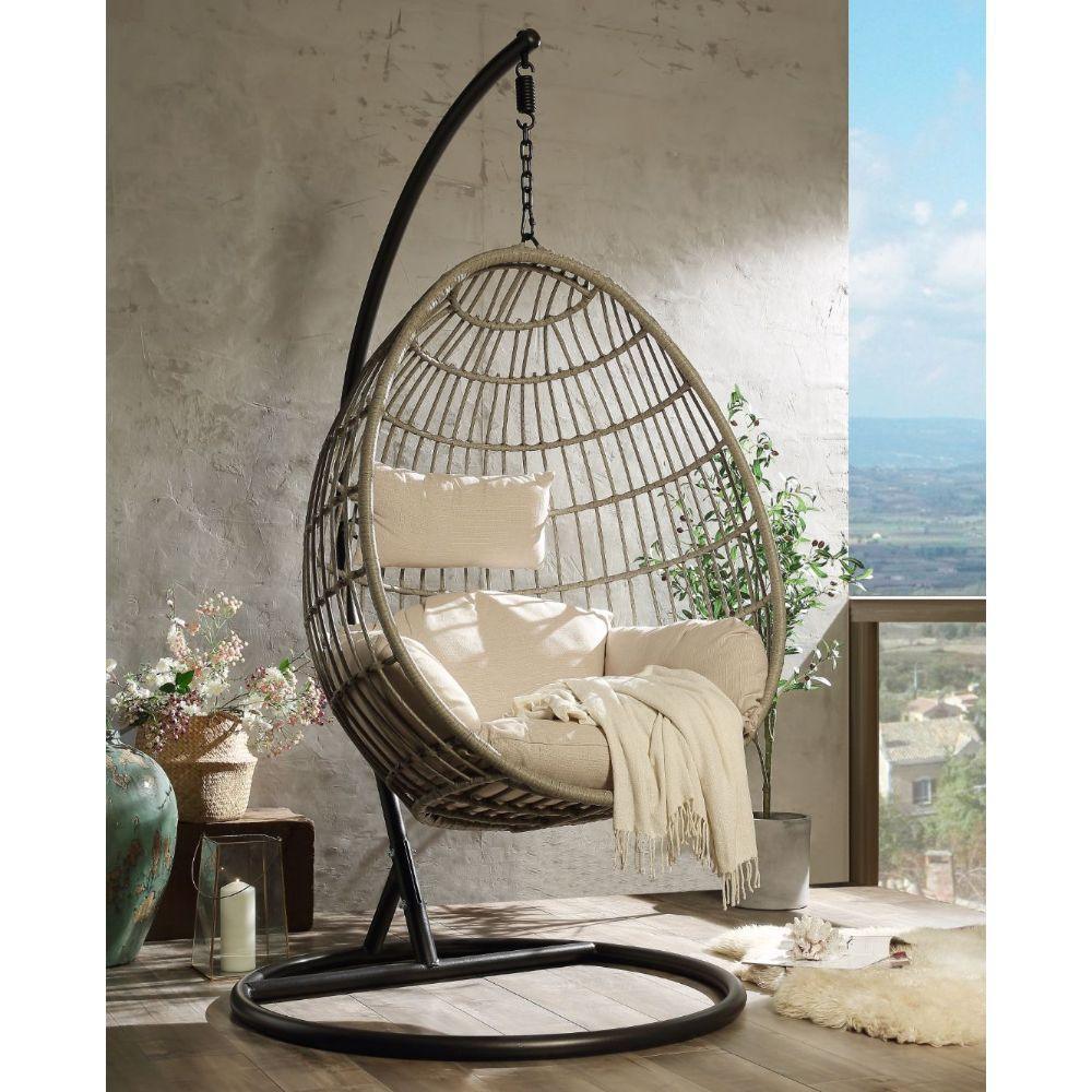 Vasant Patio Swing Chair with Stand Fabric & Wicker FredCo