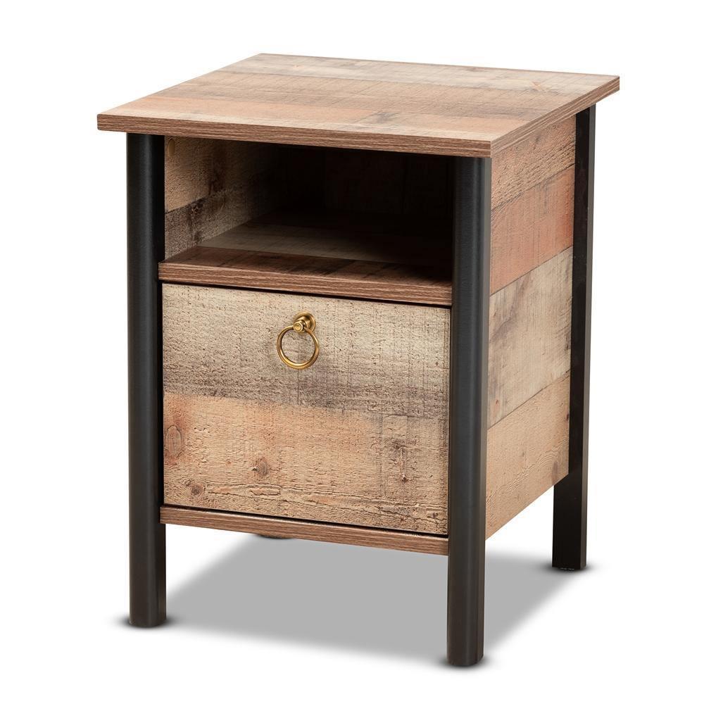 Vaughan Modern and Contemporary Two-Tone Rustic Oak Brown and Black Finished Wood Nightstand FredCo