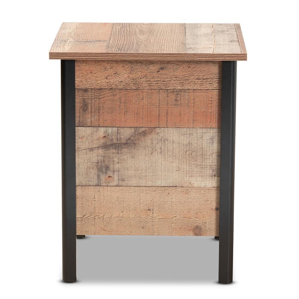 Vaughan Modern and Contemporary Two-Tone Rustic Oak Brown and Black Finished Wood Nightstand FredCo