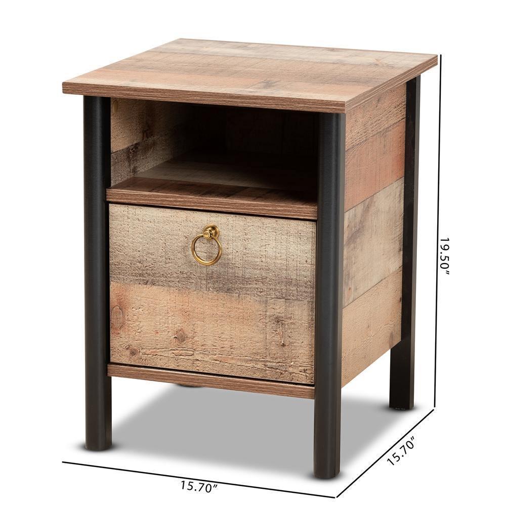 Vaughan Modern and Contemporary Two-Tone Rustic Oak Brown and Black Finished Wood Nightstand FredCo