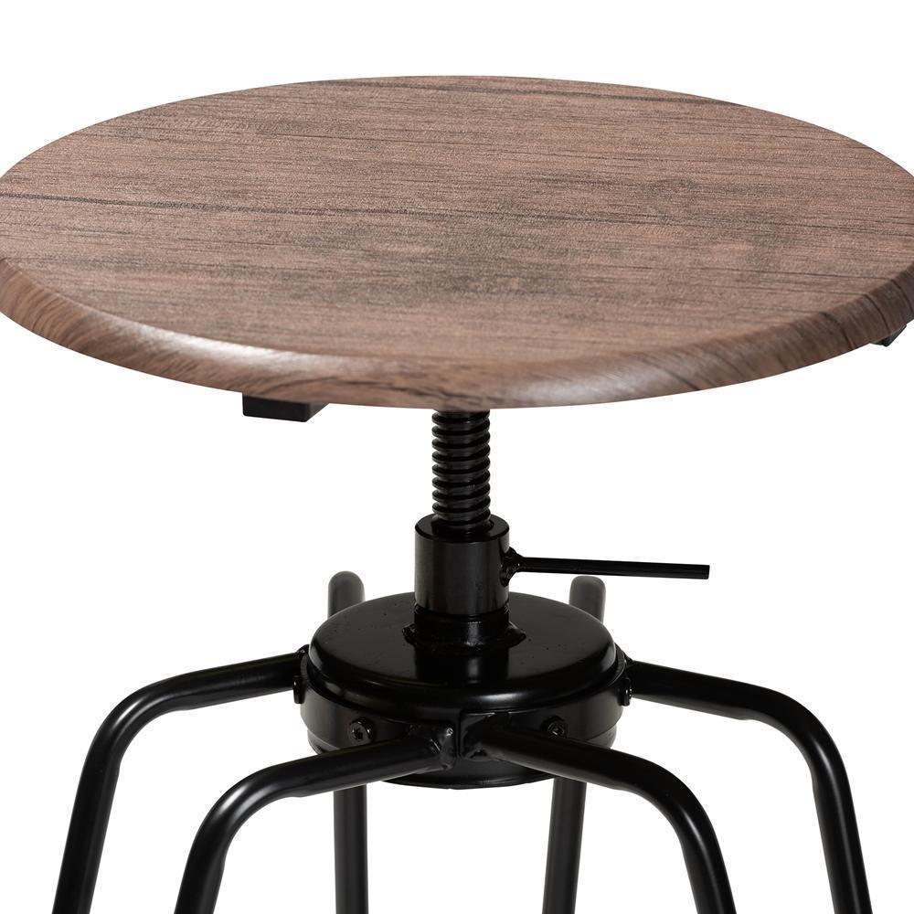Veera Vintage Industrial Rustic Walnut Finished Wood and Black Metal 3-Piece Height Adjustable Bar Pub Set FredCo
