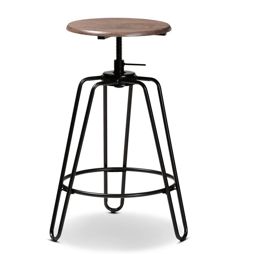 Veera Vintage Industrial Rustic Walnut Finished Wood and Black Metal 3-Piece Height Adjustable Bar Pub Set FredCo
