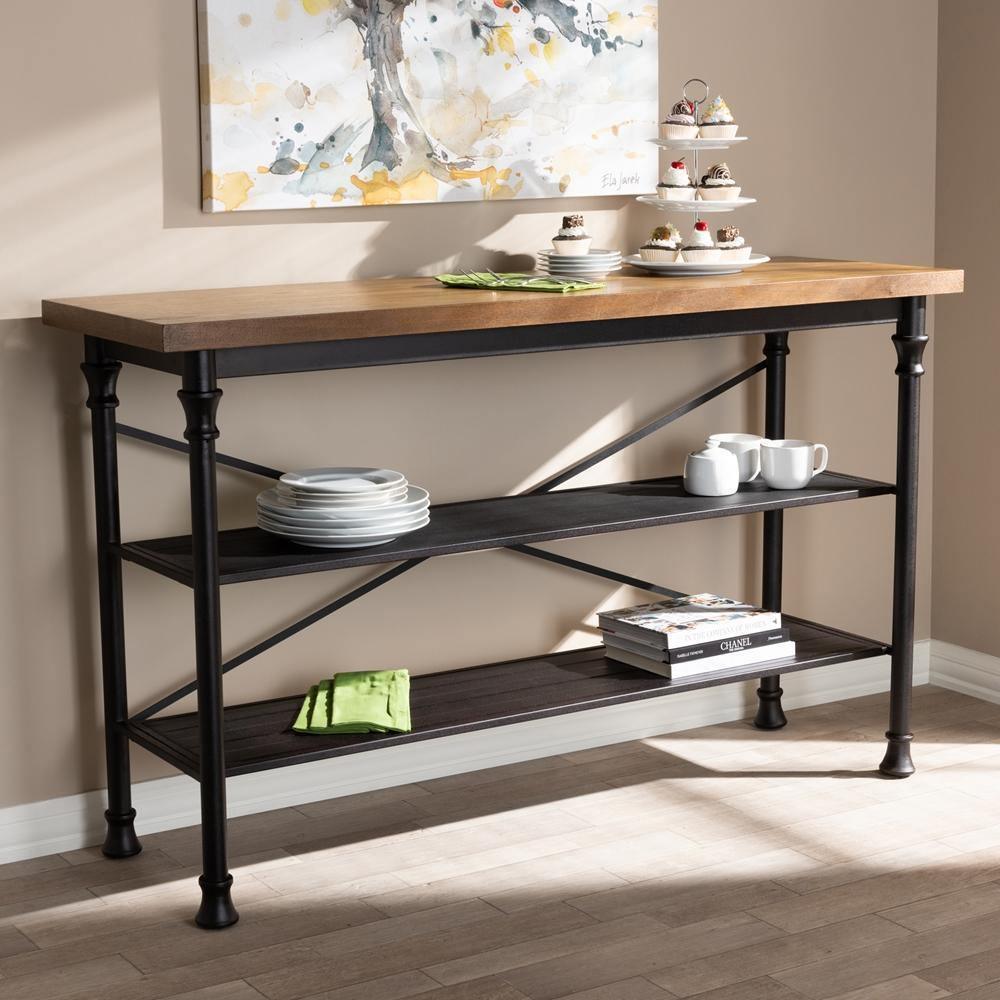 Velera Vintage Rustic Industrial Style Wood and Dark Bronze-Finished Metal Kitchen Storage Shelf Unit FredCo