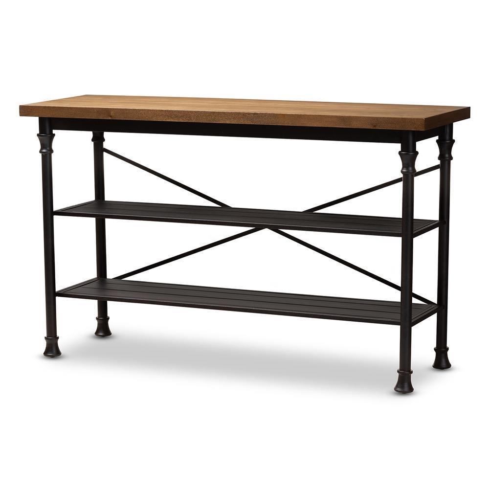 Velera Vintage Rustic Industrial Style Wood and Dark Bronze-Finished Metal Kitchen Storage Shelf Unit FredCo