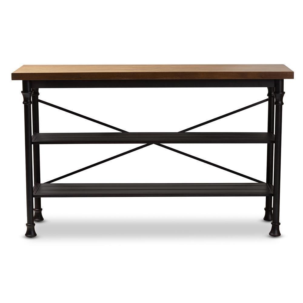 Velera Vintage Rustic Industrial Style Wood and Dark Bronze-Finished Metal Kitchen Storage Shelf Unit FredCo