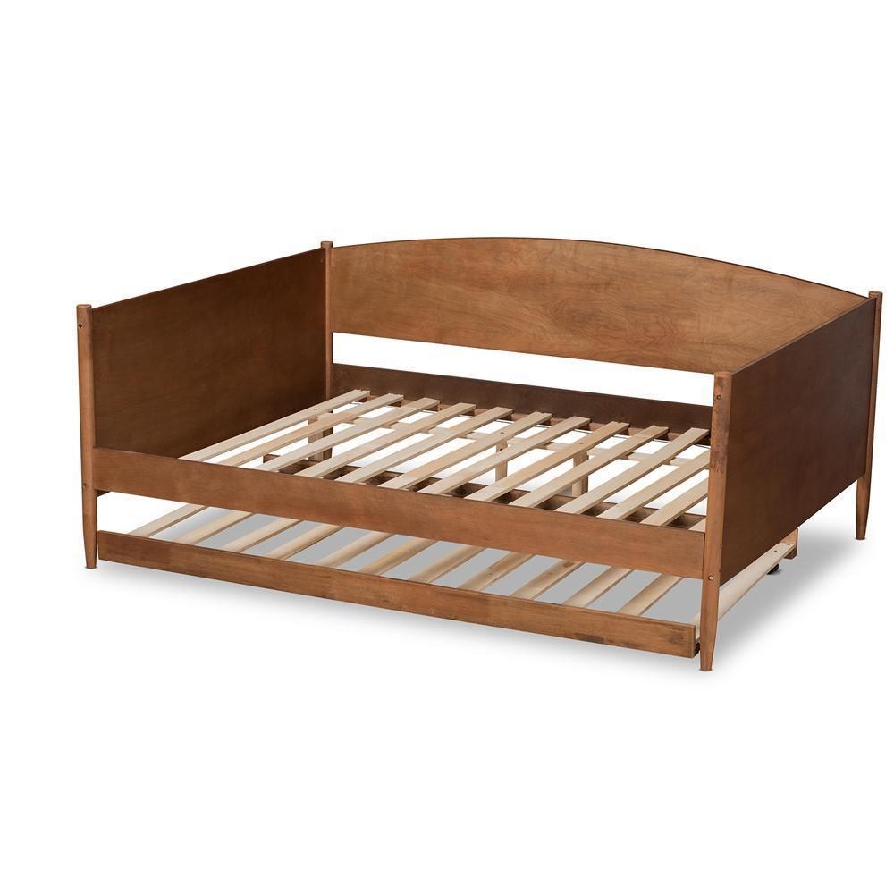 Veles Mid-Century Modern Ash Walnut Finished Wood Full Size Daybed with Trundle FredCo