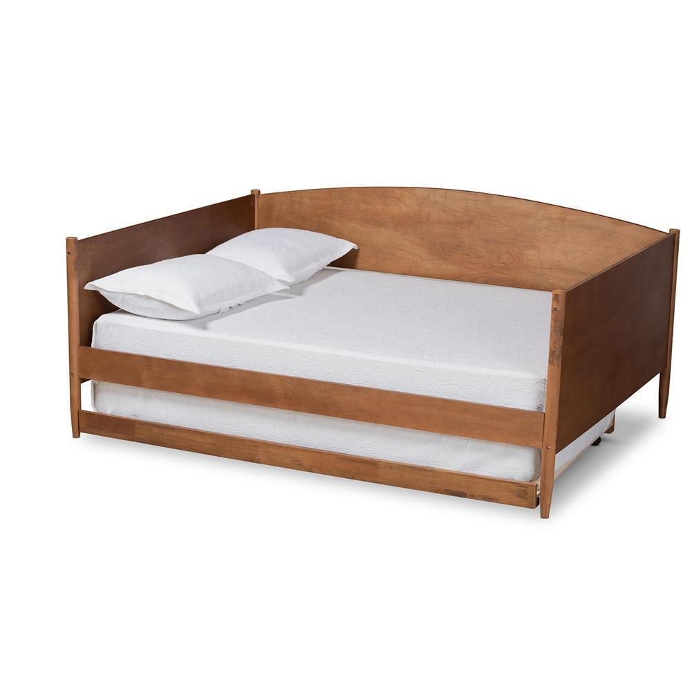 Veles Mid-Century Modern Ash Walnut Finished Wood Full Size Daybed with Trundle FredCo