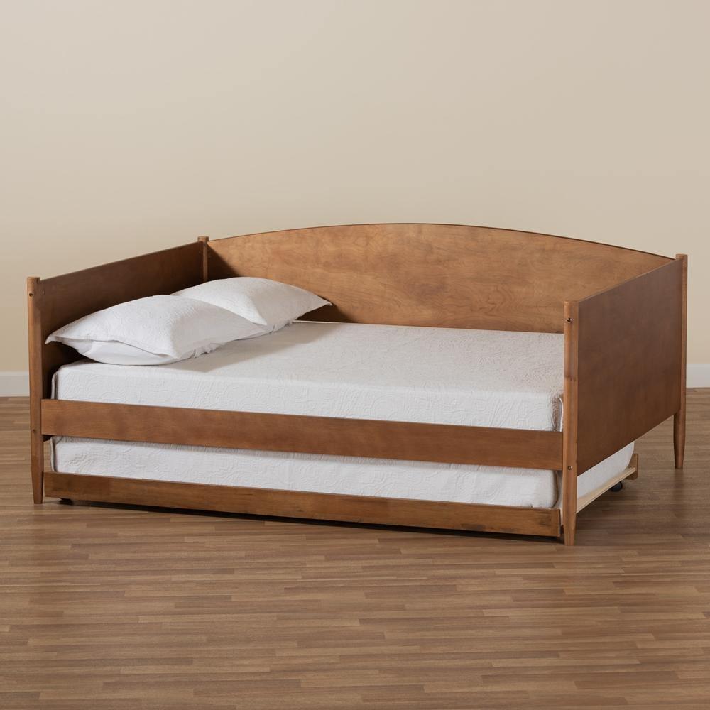 Veles Mid-Century Modern Ash Walnut Finished Wood Full Size Daybed with Trundle FredCo