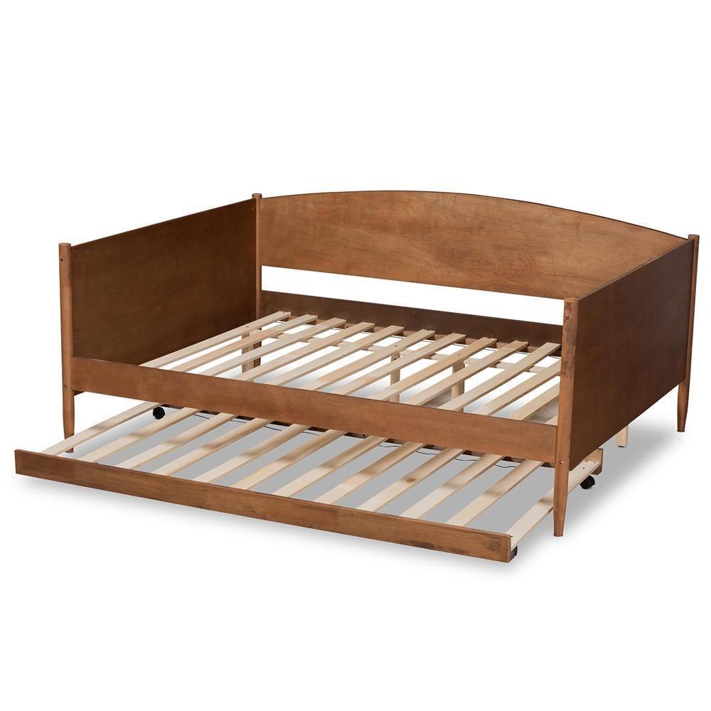 Veles Mid-Century Modern Ash Walnut Finished Wood Full Size Daybed with Trundle FredCo