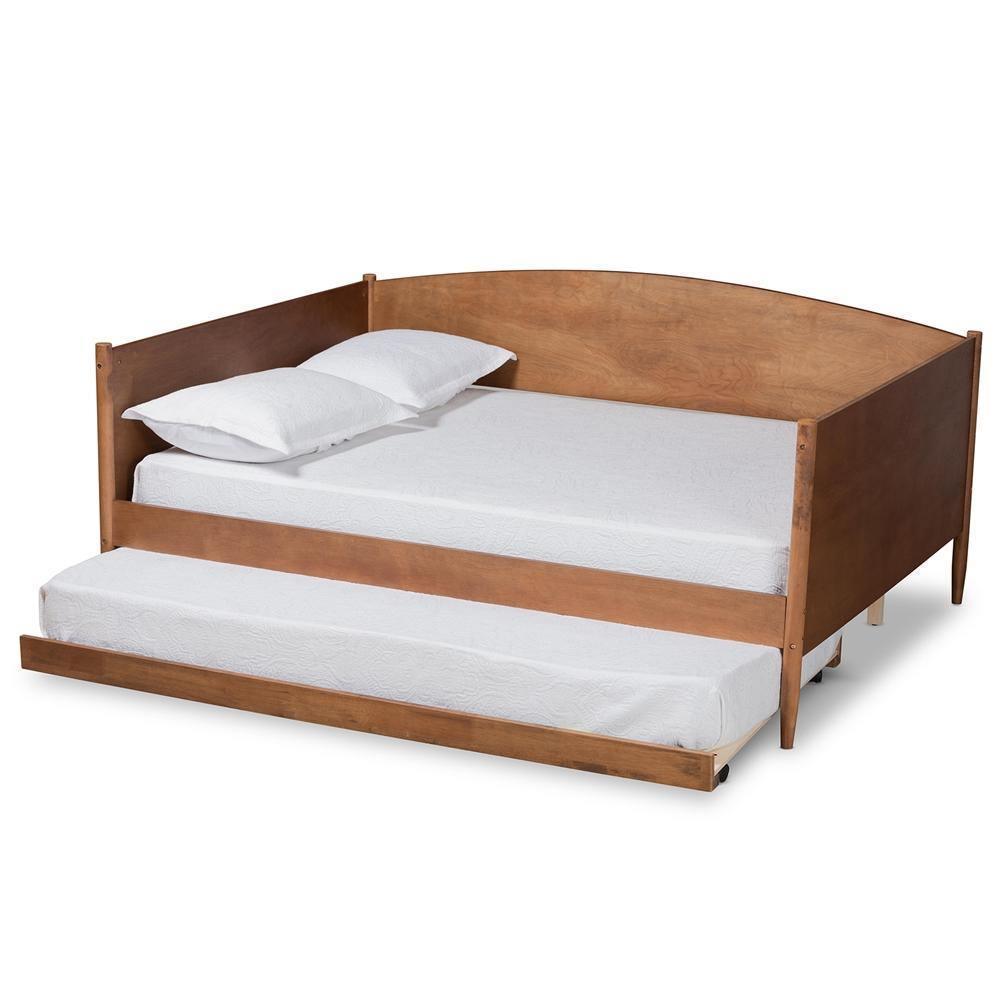 Veles Mid-Century Modern Ash Walnut Finished Wood Full Size Daybed with Trundle FredCo