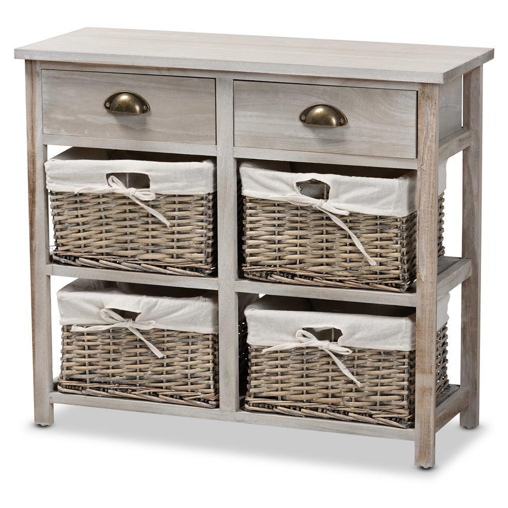 Vella Modern and Contemporary Grey Finished Wood 2-Drawer Storage Unit With Baskets FredCo