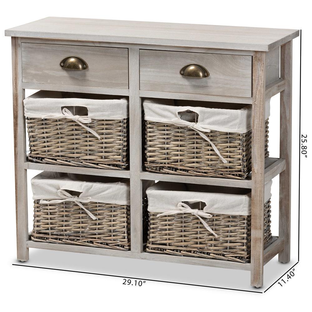 Vella Modern and Contemporary Grey Finished Wood 2-Drawer Storage Unit With Baskets FredCo