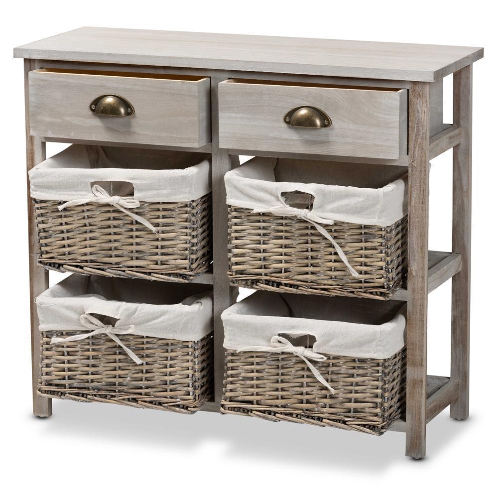 Vella Modern and Contemporary Grey Finished Wood 2-Drawer Storage Unit With Baskets FredCo