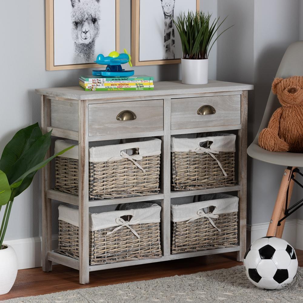 Vella Modern and Contemporary Grey Finished Wood 2-Drawer Storage Unit With Baskets FredCo