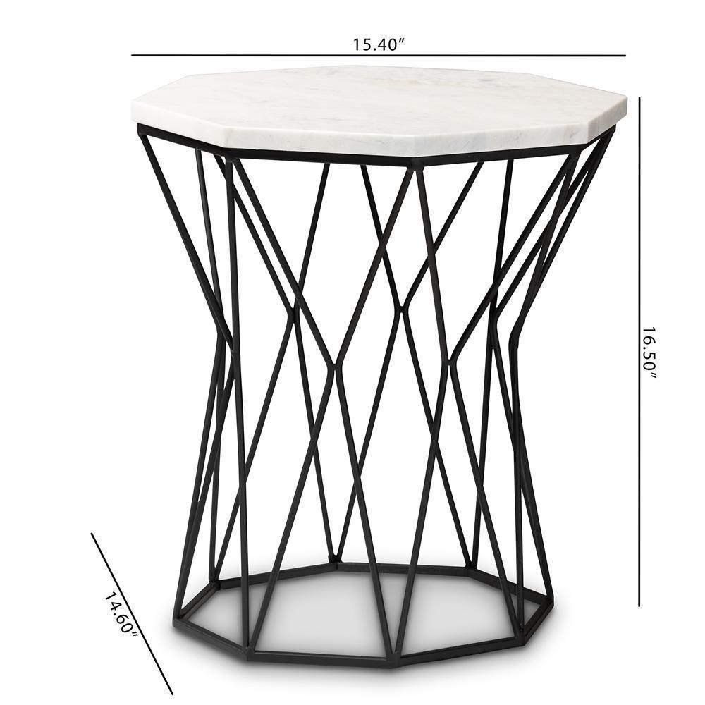 Venedict Modern and Contemporary Black Metal End Table with Marble Tabletop FredCo