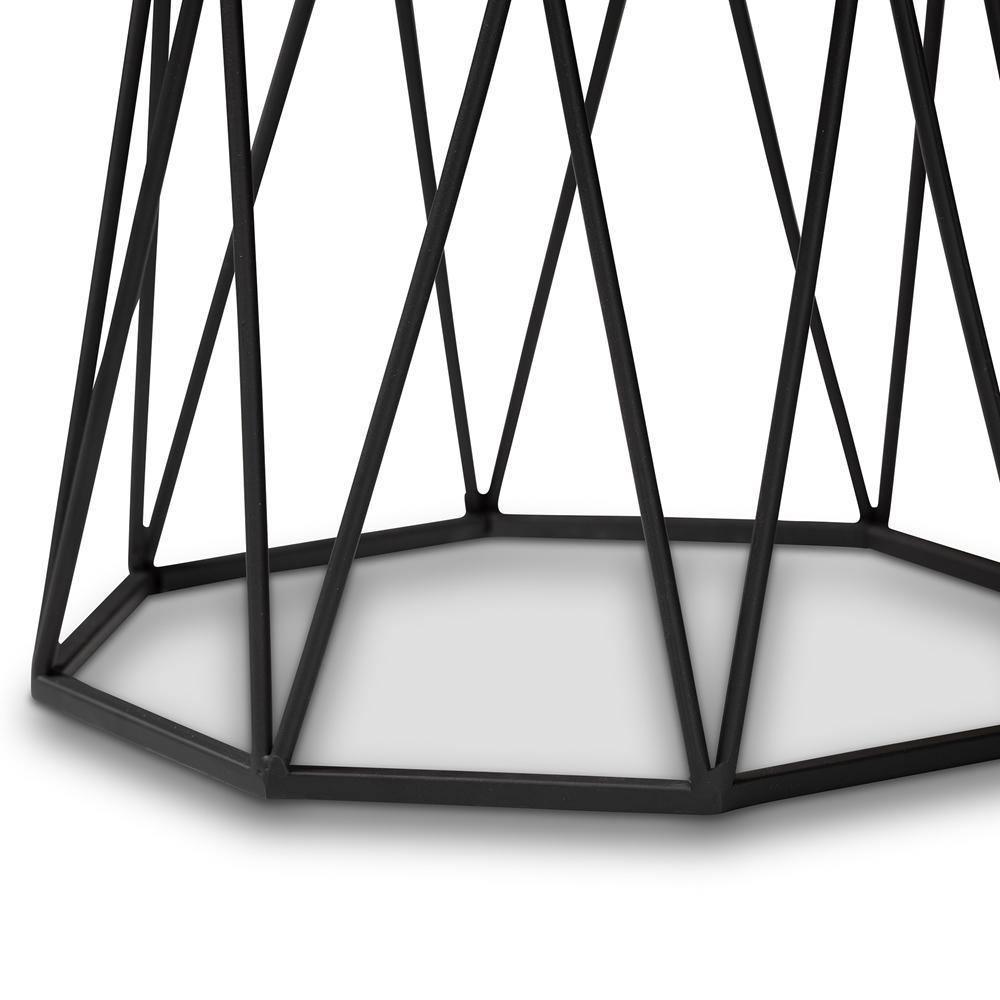 Venedict Modern and Contemporary Black Metal End Table with Marble Tabletop FredCo