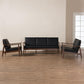 Venza Mid-Century Modern Walnut Wood Black Faux Leather 3-Piece Livingroom Set FredCo