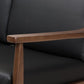 Venza Mid-Century Modern Walnut Wood Black Faux Leather 3-Piece Livingroom Set FredCo