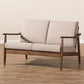 Venza Mid-Century Modern Walnut Wood Light Brown Fabric Upholstered 2-Seater Loveseat FredCo
