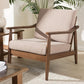 Venza Mid-Century Modern Walnut Wood Light Brown Fabric Upholstered Lounge Chair FredCo