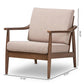Venza Mid-Century Modern Walnut Wood Light Brown Fabric Upholstered Lounge Chair FredCo