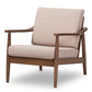 Venza Mid-Century Modern Walnut Wood Light Brown Fabric Upholstered Lounge Chair FredCo